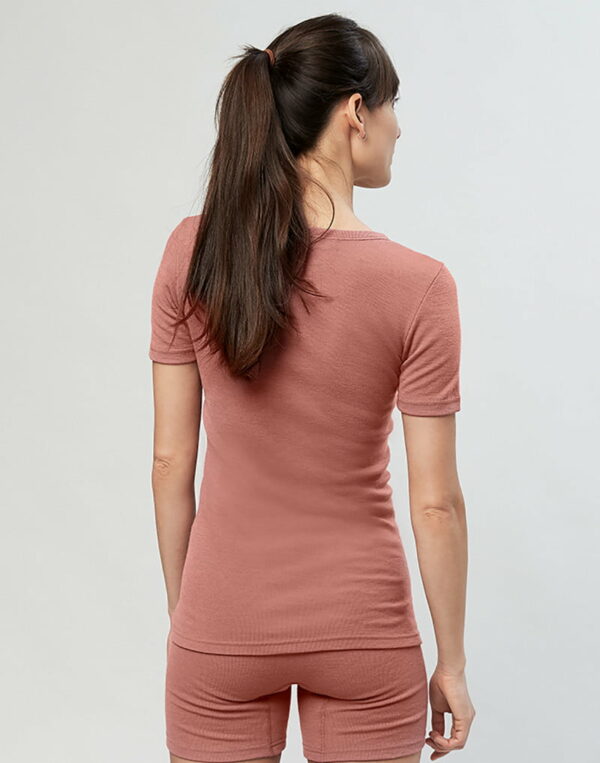 Tricou cu mânecă scurtă dark pink din lână merinos organică pentru femei Dilling 1