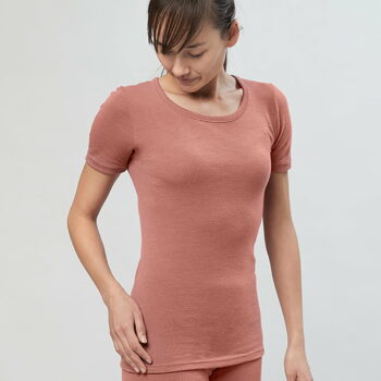 Tricou cu mânecă scurtă dark pink din lână merinos organică pentru femei Dilling