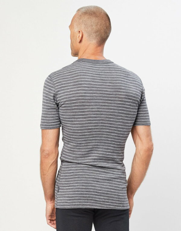 Tricou cu mânecă scurtă grey striped din lână merinos organică pentru bărbaţi Dilling 1