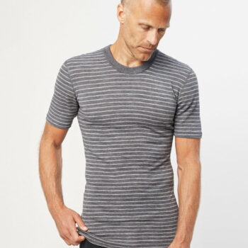Tricou cu mânecă scurtă grey striped din lână merinos organică pentru bărbaţi Dilling