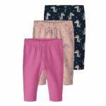 Colanți pantaloni bumbac organic şi modal pentru copii ibis rose unicorn set 3 bucăți Name It