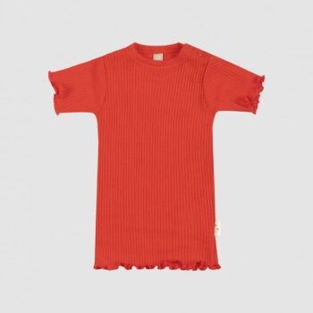 Tricou din lână merinos rib cu margini încrețite pentru copii red Dilling