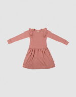 Rochie din lână merinos organică cu volănașe roz Dilling