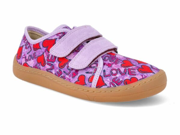 Pantofi barefoot din material textil și piele cu velcro şi talpă extra flexibilă lilac Froddo