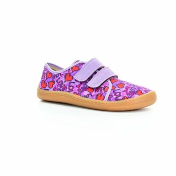 Pantofi barefoot din material textil și piele cu velcro şi talpă extra flexibilă lilac Froddo