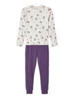 Pijama bumbac organic pentru copii set 2 piese fairy gray lilac Name It 2