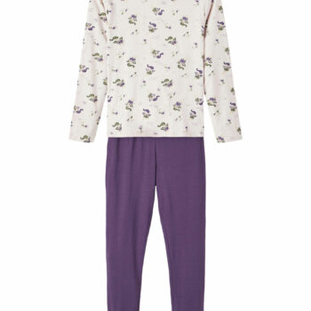 Pijama bumbac organic pentru copii set 2 piese fairy gray lilac Name It 2