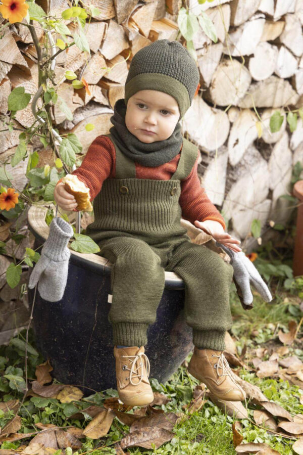 Căciulă beanie din lână merinos tricotată Olive Anthracite 2