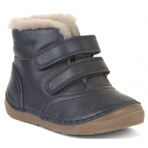 Ghete din piele cu velcro căptuşite cu blană de miel şi talpă flexibilă dark blue Froddo