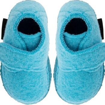 Papuci grădiniţă lână organică talpă cauciuc natural turquoise Leila Nanga