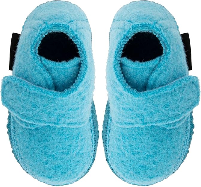 Papuci grădiniţă lână organică talpă cauciuc natural turquoise Leila Nanga