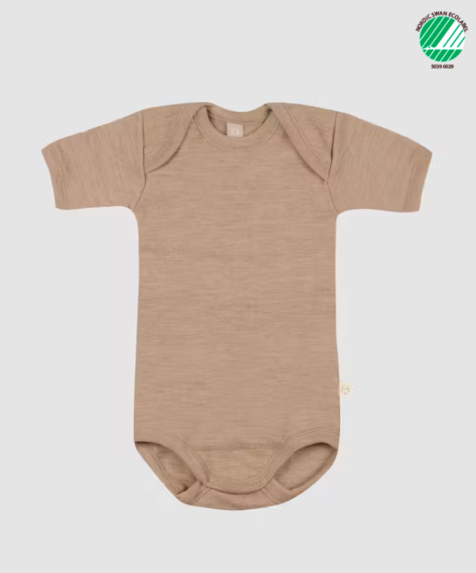 Body mânecă scurtă lână merinos organică bebeluși caramel Dilling
