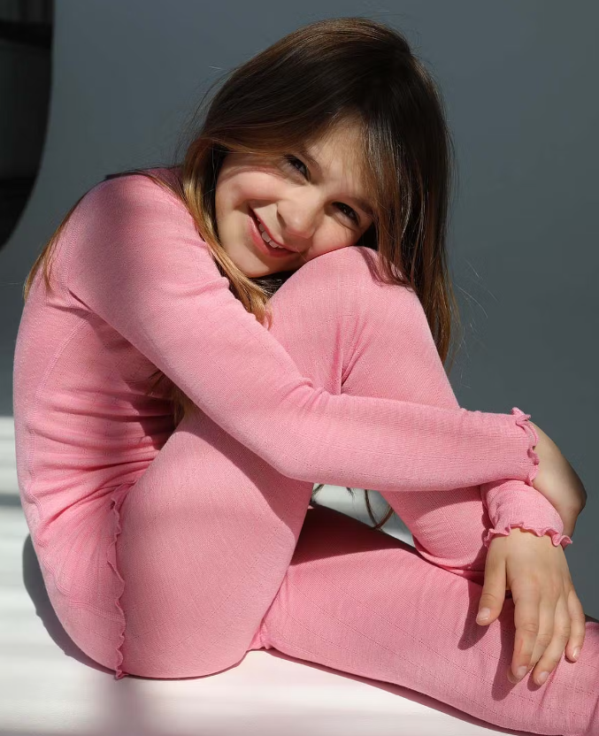 Pantaloni colanţi lână merinos și mătase copii silk peony Dilling