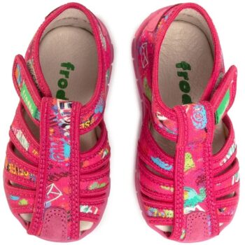 Sandale textil și piele cu velcro talpă flexibilă fuchsia Froddo