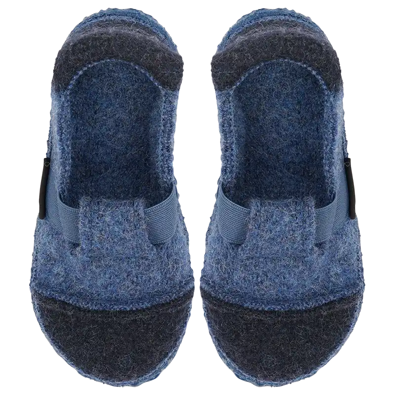 Papuci grădiniţă lână organică talpă cauciuc natural dark blue Mountain Nanga