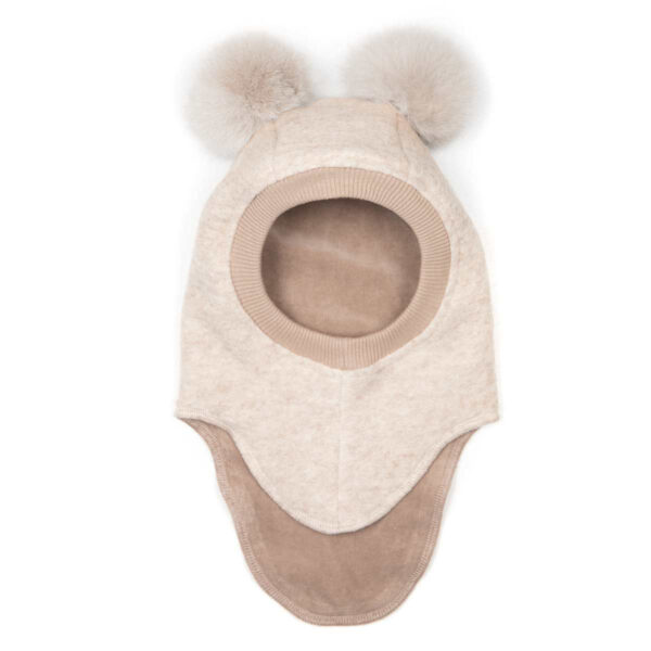 Cagulă dublată lână merinos boiled wool Alpaca Pompoms Sand Melange HUTTELiHUT Cagulă dublată lână merinos boiled wool Alpaca Pompoms Sand Melange HUTTELiHUT