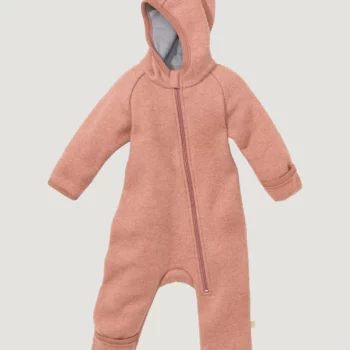 Salopetă copii din lână merinos fiartă cu mănuși și botoși Rose Disana