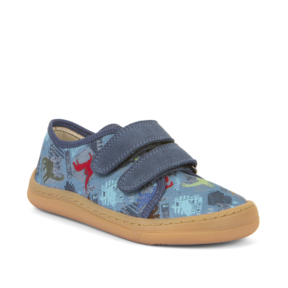 Pantofi barefoot din material textil și piele cu velcro şi talpă extra flexibilă Dark Denim Froddo