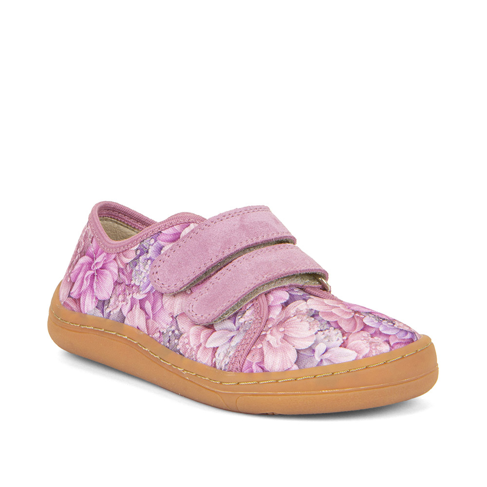 Pantofi barefoot din material textil și piele cu velcro şi talpă extra flexibilă Dark Pink Froddo